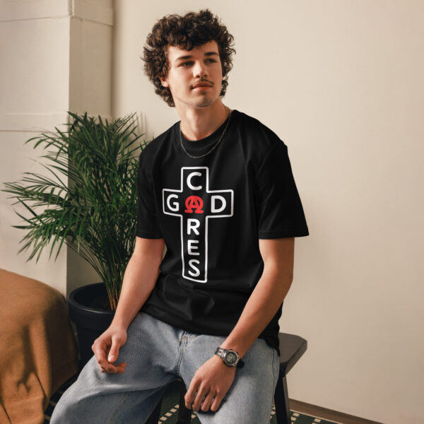 God Cares: Large Front – Unisex Organic Cotton T-Shirt